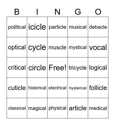 -cle -cal BINGO Card