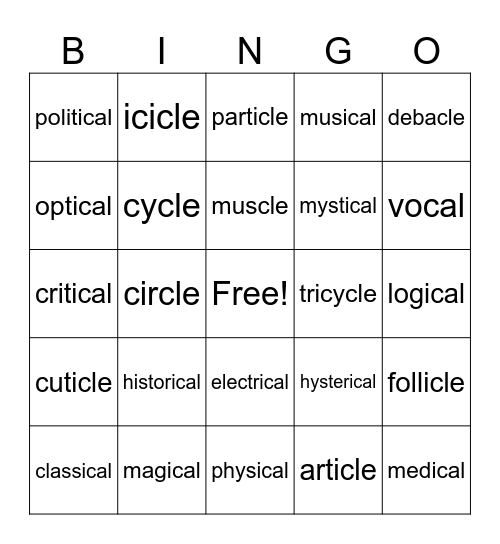 -cle -cal BINGO Card