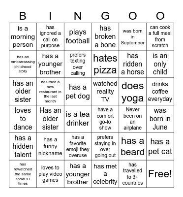 Team BINGO Card