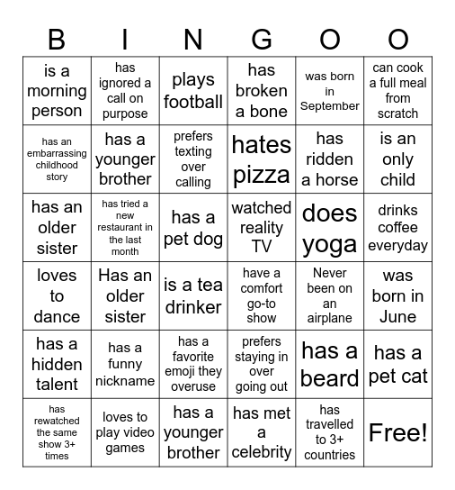 Team BINGO Card