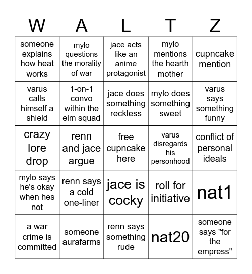 Waltz for Eternity bingo Card