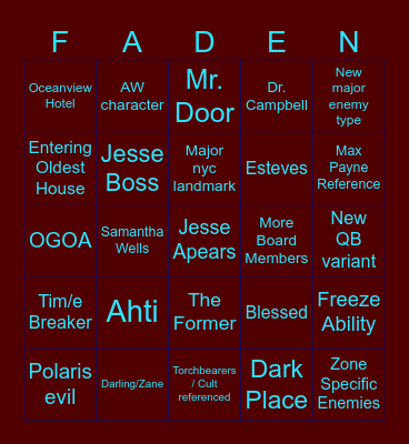 Resonant Bingo Card
