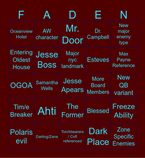 Resonant Bingo Card