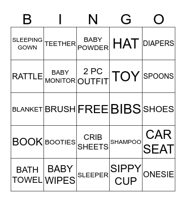 KINGSTON'S BABY SHOWER BINGO Card
