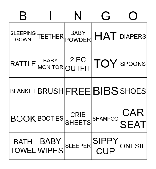KINGSTON'S BABY SHOWER BINGO Card