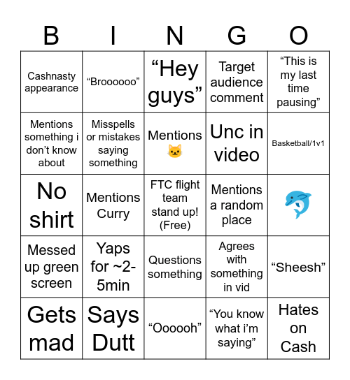 FlightReacts Bingo Card
