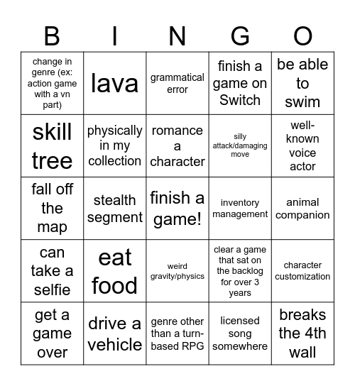 Backlog Bingo with Nerd! Bingo Card