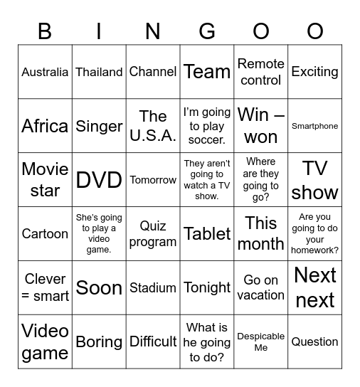 Unit 12: Something new to watch! Bingo Card
