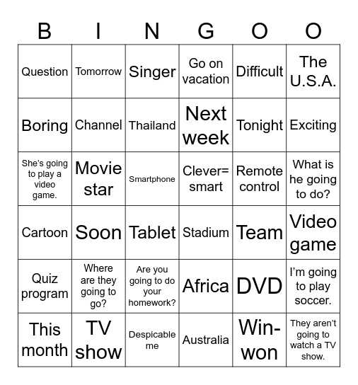 Unit 12: Something new to watch! Bingo Card
