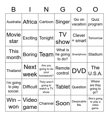 Unit 12: Something new to watch! Bingo Card