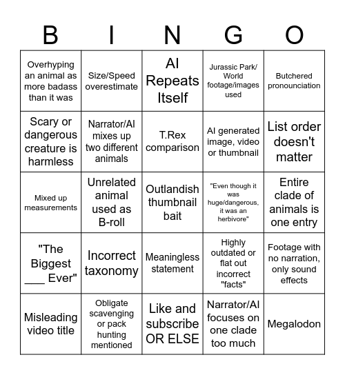 Fishstickonastick Dino Bingo (As of April 18, 2026) Bingo Card