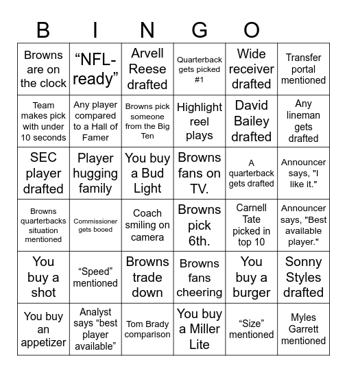 Flyers Draft Day Bingo Card