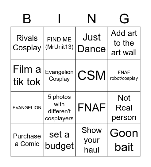 OZ Comic Con 2026 Bingo Card