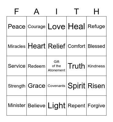 Coming Unto Christ Bingo Card