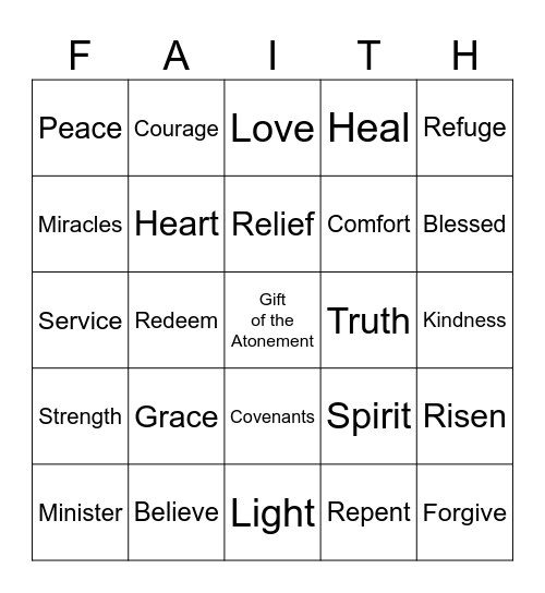 Coming Unto Christ Bingo Card
