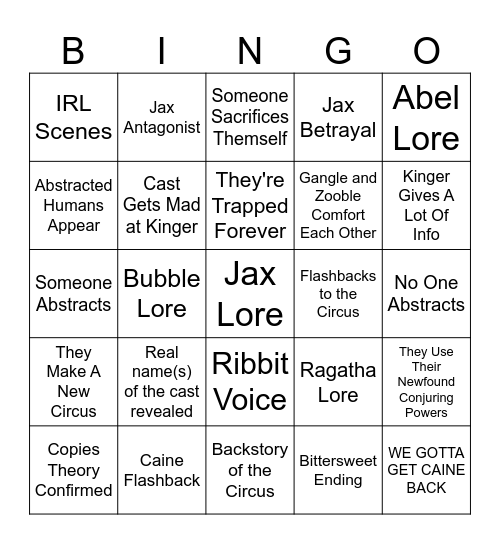 TADC EPISODE 9 PREDICTIONS Bingo Card