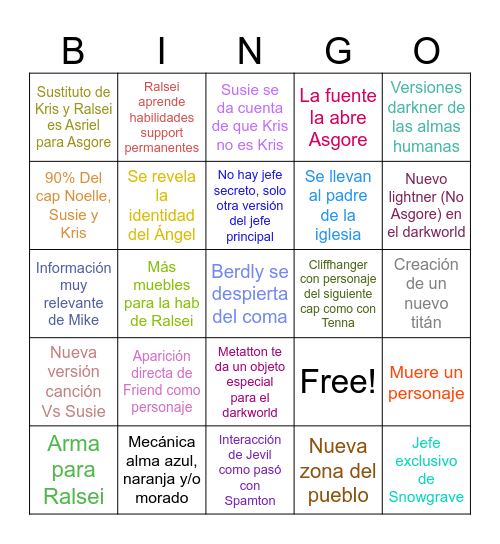 Deltarune Chapter 5 Bingo Card