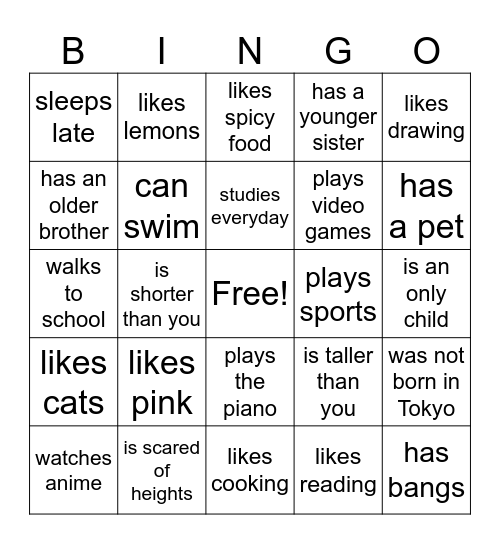 Find someone who… Bingo Card
