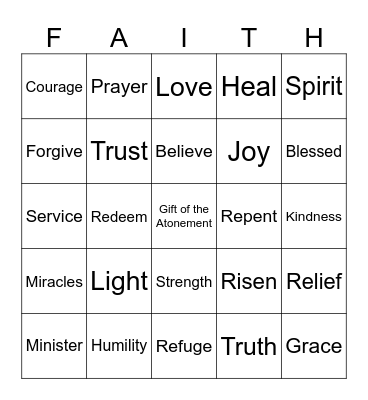 Coming To Christ Bingo Card
