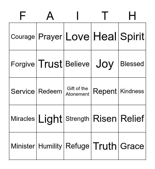Coming To Christ Bingo Card