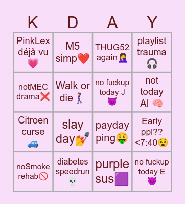 Lucky K day Bingo Card