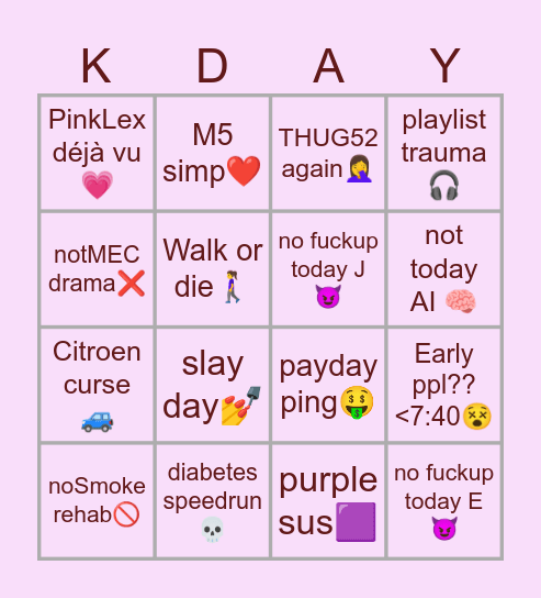 Lucky K day Bingo Card