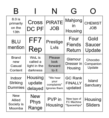 XIV Fan Fest Bingo Card