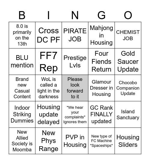 XIV Fan Fest Bingo Card