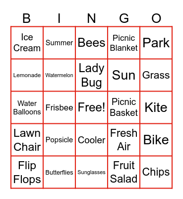 Picnic Bingo Card