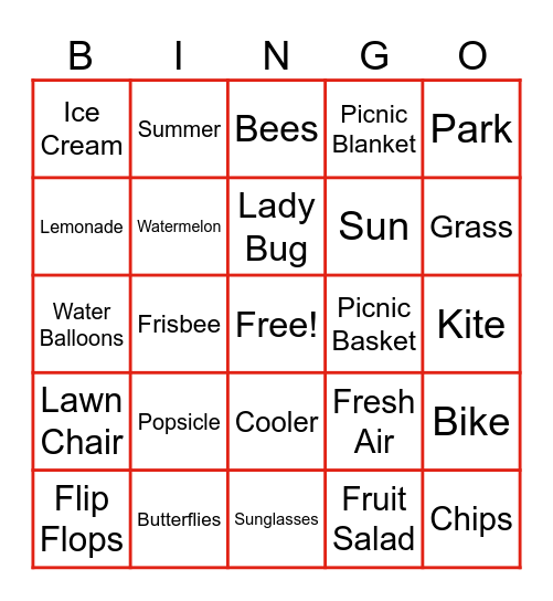 Picnic Bingo Card