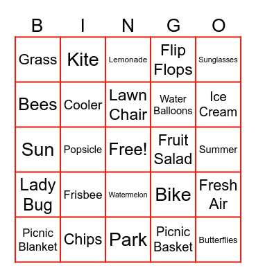 Picnic Bingo Card