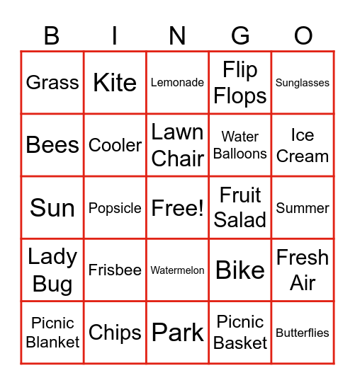 Picnic Bingo Card