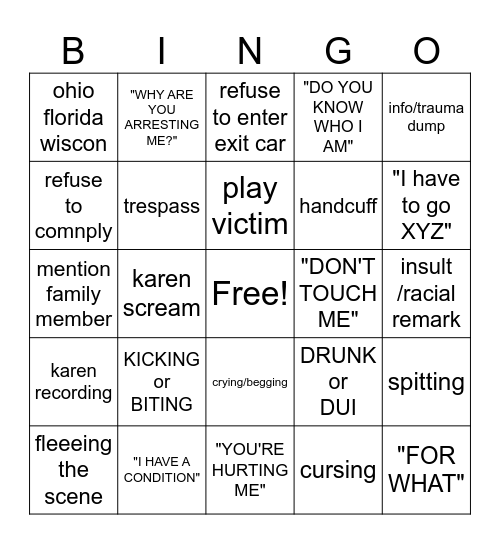 karen v police Marshie #2 4/17/20 Bingo Card