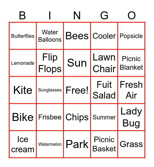 Picnic Bingo Card