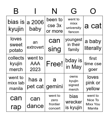 ALL IN FOR ACE KYUJIN Bingo Card