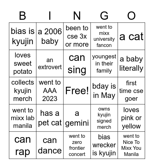 ALL IN FOR ACE KYUJIN Bingo Card