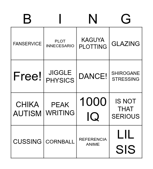 Kaguya Bingo :Fire: :Fire: Bingo Card