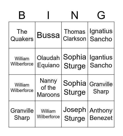 Abolitionists Bingo Card