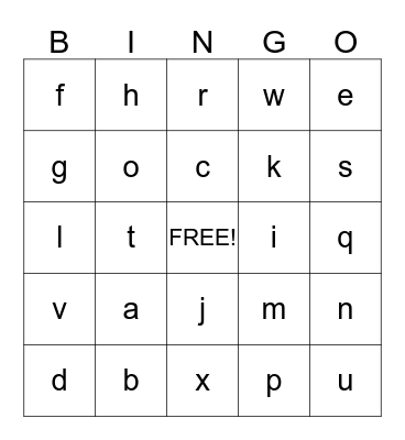 Alphabet Bingo a-x Bingo Card