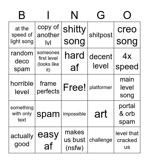 geo dash recent tab Bingo Card