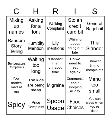 Big Man Bingo Card