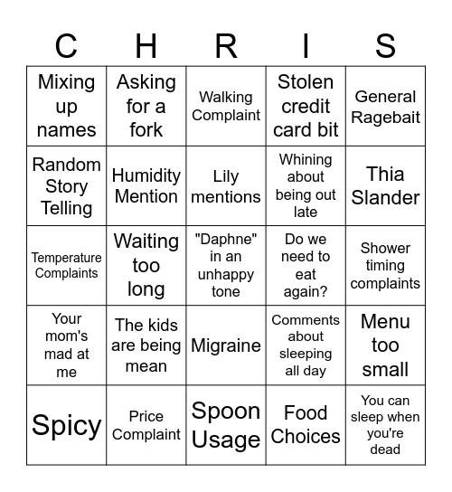 Big Man Bingo Card