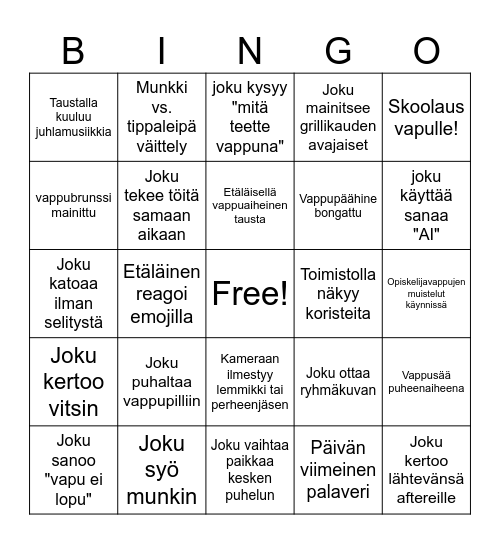 VAPU 2026 Bingo Card