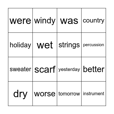 Bingo Unit 8 Bingo Card