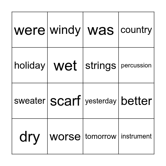 Bingo Unit 8 Bingo Card