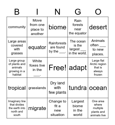 Biomes Bingo Card