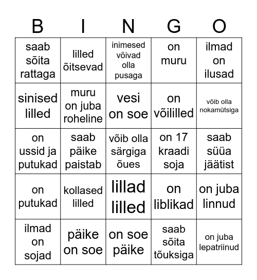 kevad Bingo Card