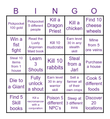 Skyrim Bingo Card