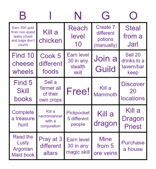 Skyrim Bingo Card