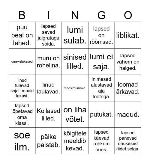 kevad Bingo Card
